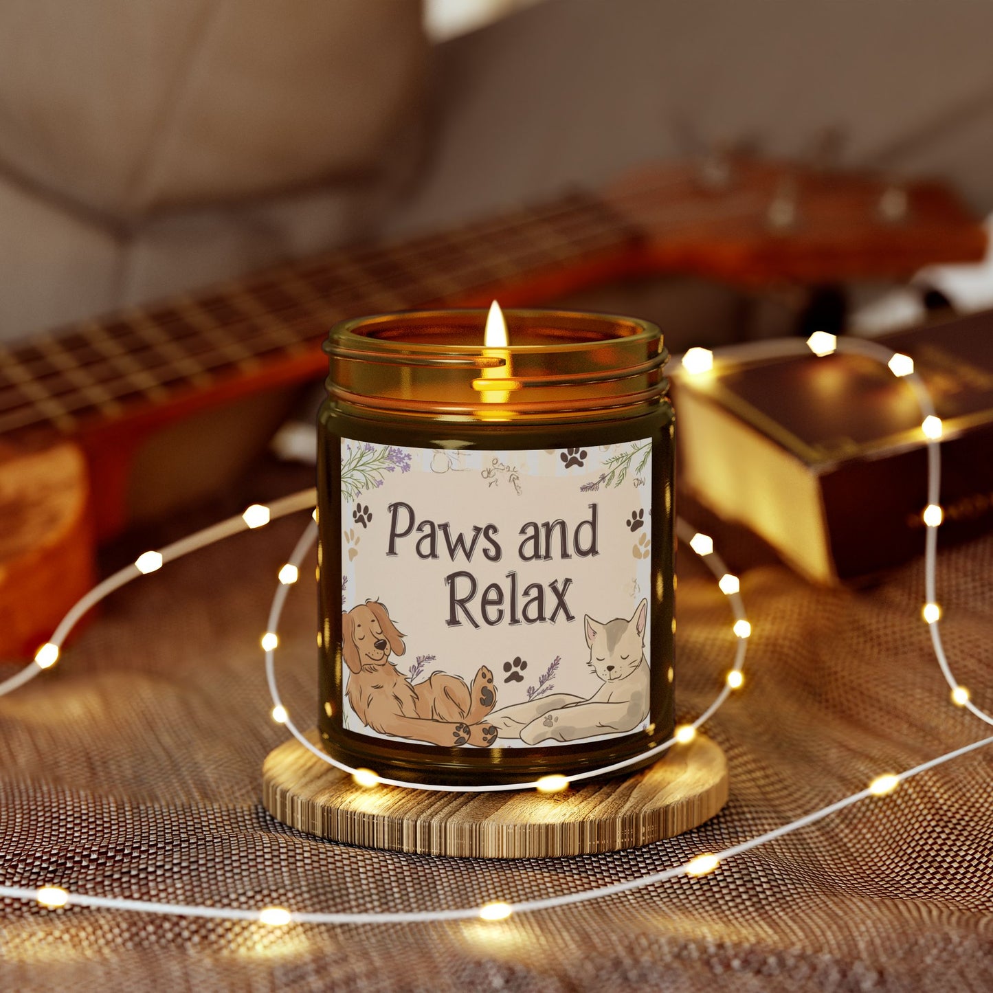 Paws and Relax Candle - Pet-Friendly Scents (Vanilla Bean, Beachwood, Midnight Blackberry, Unscented), Hand-Poured Coconut Apricot Wax (4oz, 9oz)