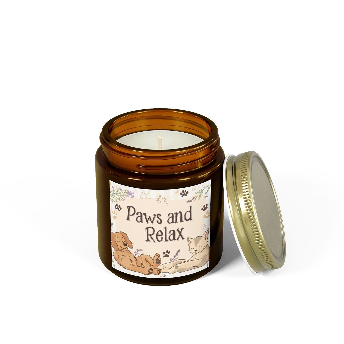 Paws and Relax Candle - Pet-Friendly Scents (Vanilla Bean, Beachwood, Midnight Blackberry, Unscented), Hand-Poured Coconut Apricot Wax (4oz, 9oz)