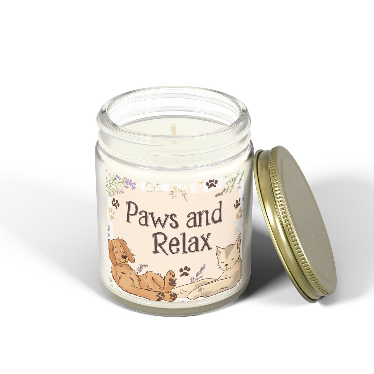Paws and Relax Candle - Pet-Friendly Scents (Vanilla Bean, Beachwood, Midnight Blackberry, Unscented), Hand-Poured Coconut Apricot Wax (4oz, 9oz)