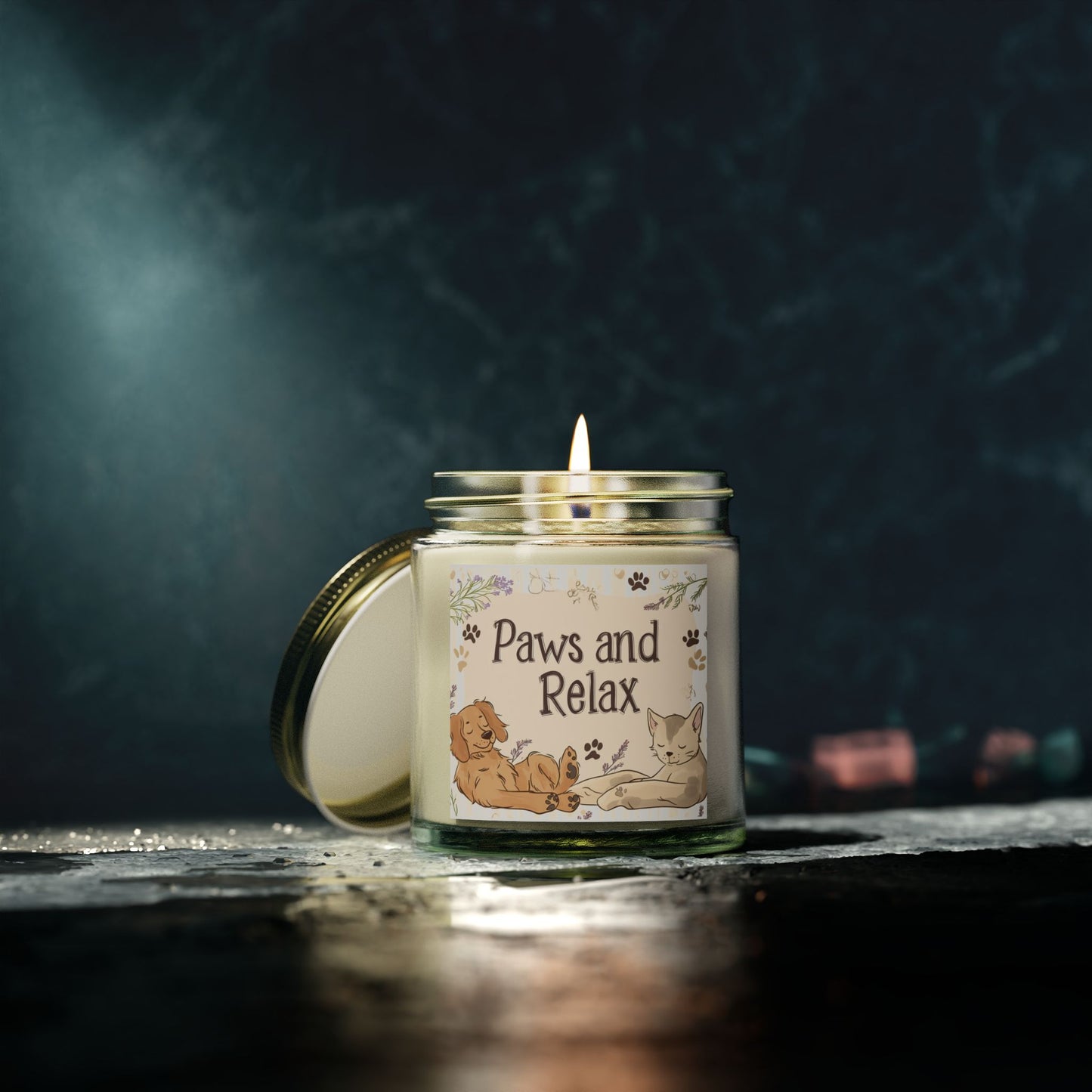 Paws and Relax Candle - Pet-Friendly Scents (Vanilla Bean, Beachwood, Midnight Blackberry, Unscented), Hand-Poured Coconut Apricot Wax (4oz, 9oz)