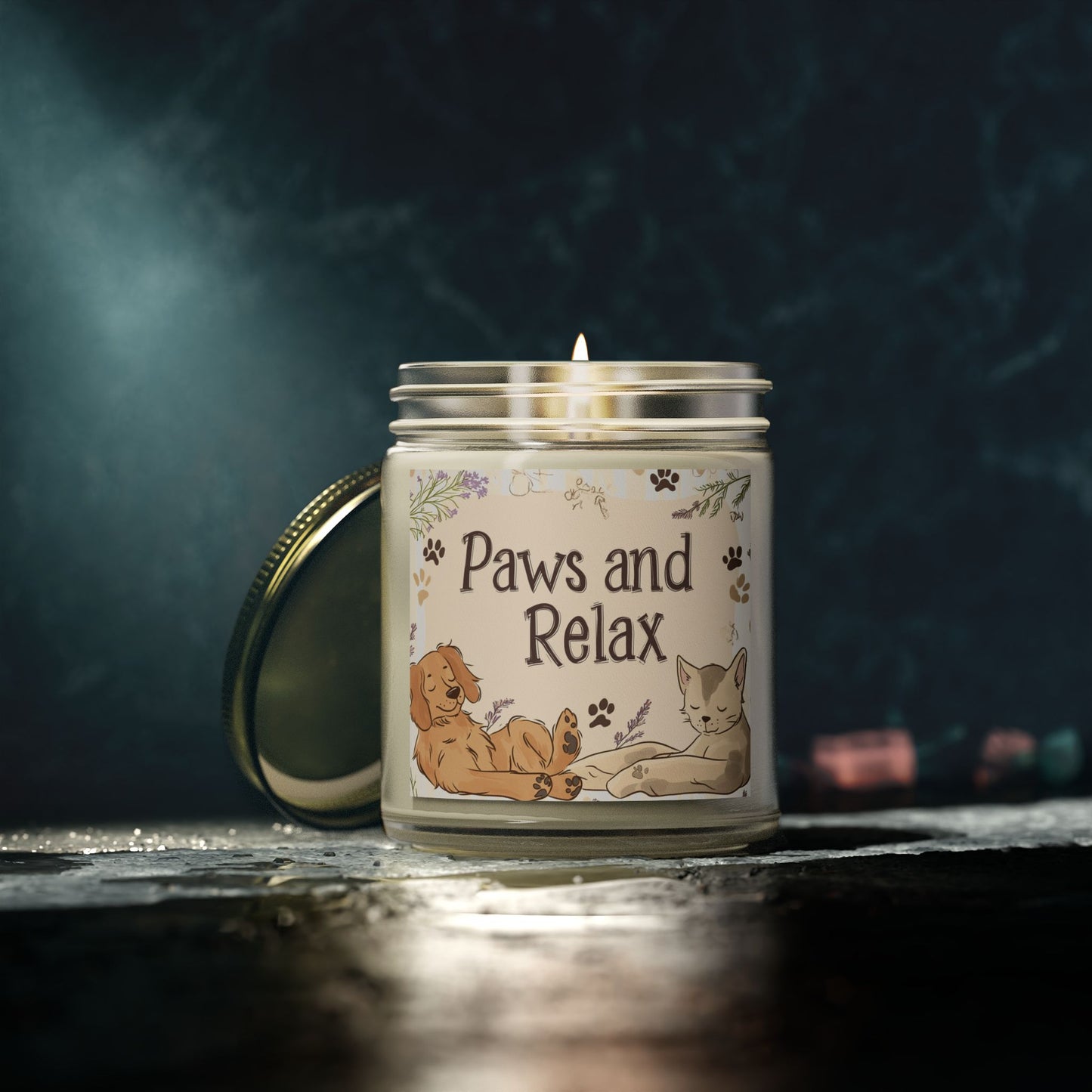 Paws and Relax Candle - Pet-Friendly Scents (Vanilla Bean, Beachwood, Midnight Blackberry, Unscented), Hand-Poured Coconut Apricot Wax (4oz, 9oz)