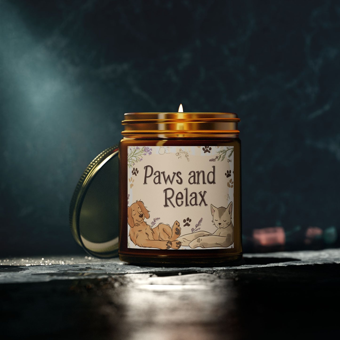 Paws and Relax Candle - Pet-Friendly Scents (Vanilla Bean, Beachwood, Midnight Blackberry, Unscented), Hand-Poured Coconut Apricot Wax (4oz, 9oz)