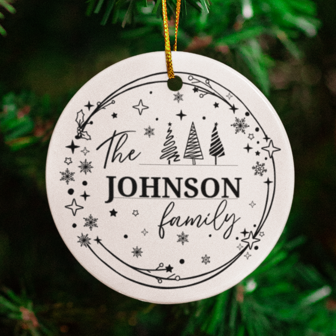 Personalized Family Name Christmas Ornament - Custom Holiday Keepsake