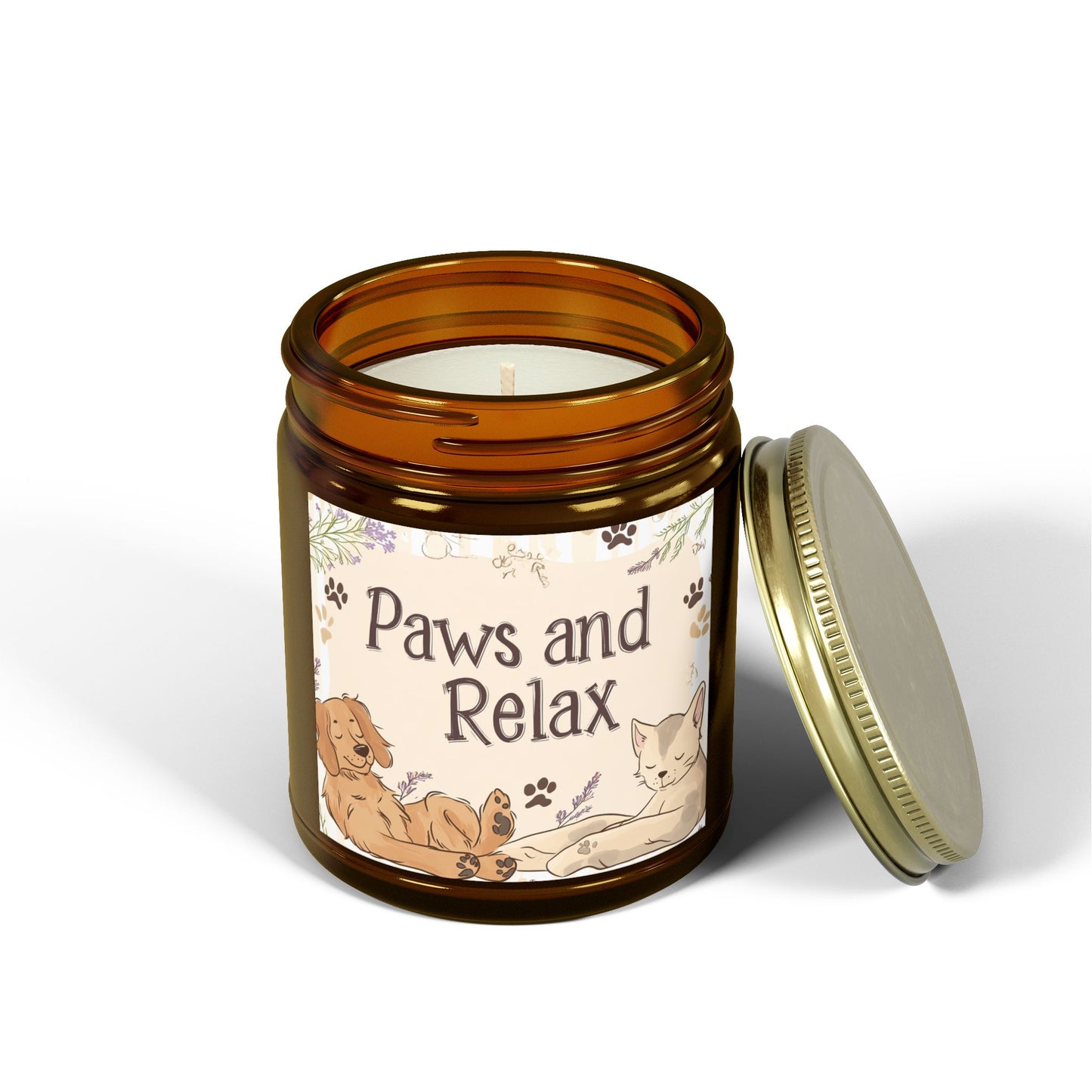 Paws and Relax Candle - Pet-Friendly Scents (Vanilla Bean, Beachwood, Midnight Blackberry, Unscented), Hand-Poured Coconut Apricot Wax (4oz, 9oz)