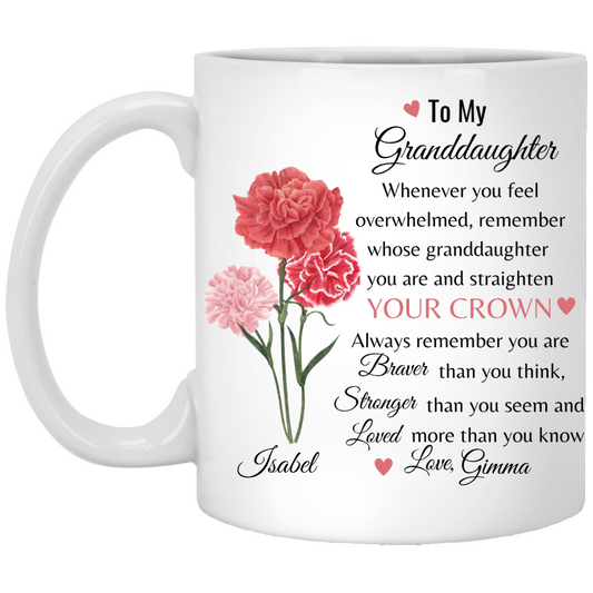 Personalized Pink Flower Mug From Grandmother| Grandfather to Granddaughter