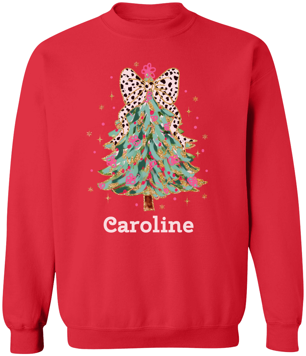 Personalized Girly Christmas Tree Sweatshirt – Cute & Festive with Name