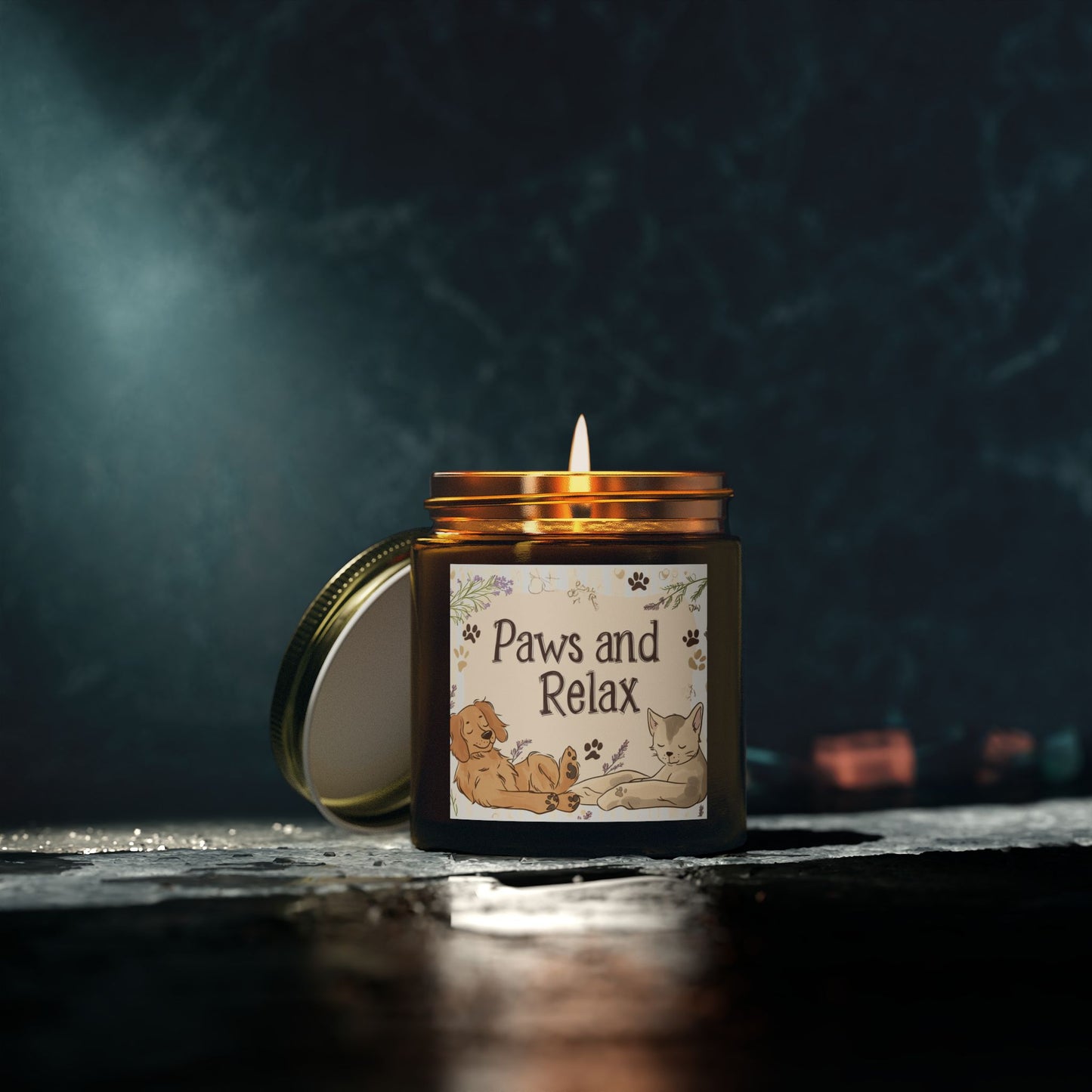 Paws and Relax Candle - Pet-Friendly Scents (Vanilla Bean, Beachwood, Midnight Blackberry, Unscented), Hand-Poured Coconut Apricot Wax (4oz, 9oz)
