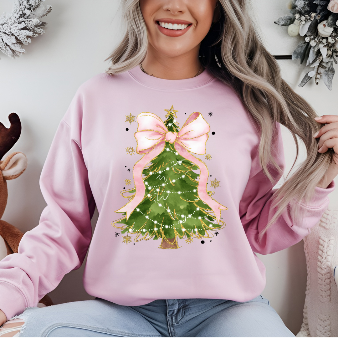 Christmas Tree Bow Shirt - Festive Coquette Christmas Sweatshirt for Women