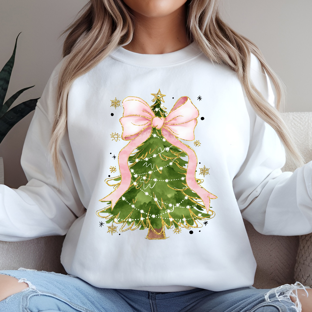 Christmas Tree Bow Shirt - Festive Coquette Christmas Sweatshirt for Women