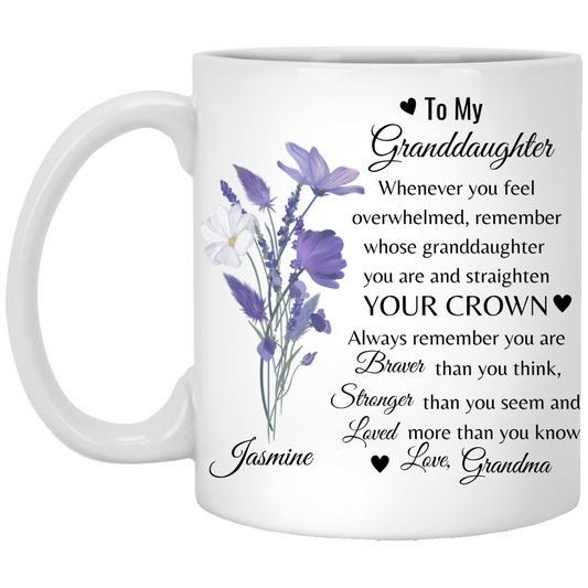 Personalized  Purple Flower Mug From Grandmother | Grandfather to Granddaughter