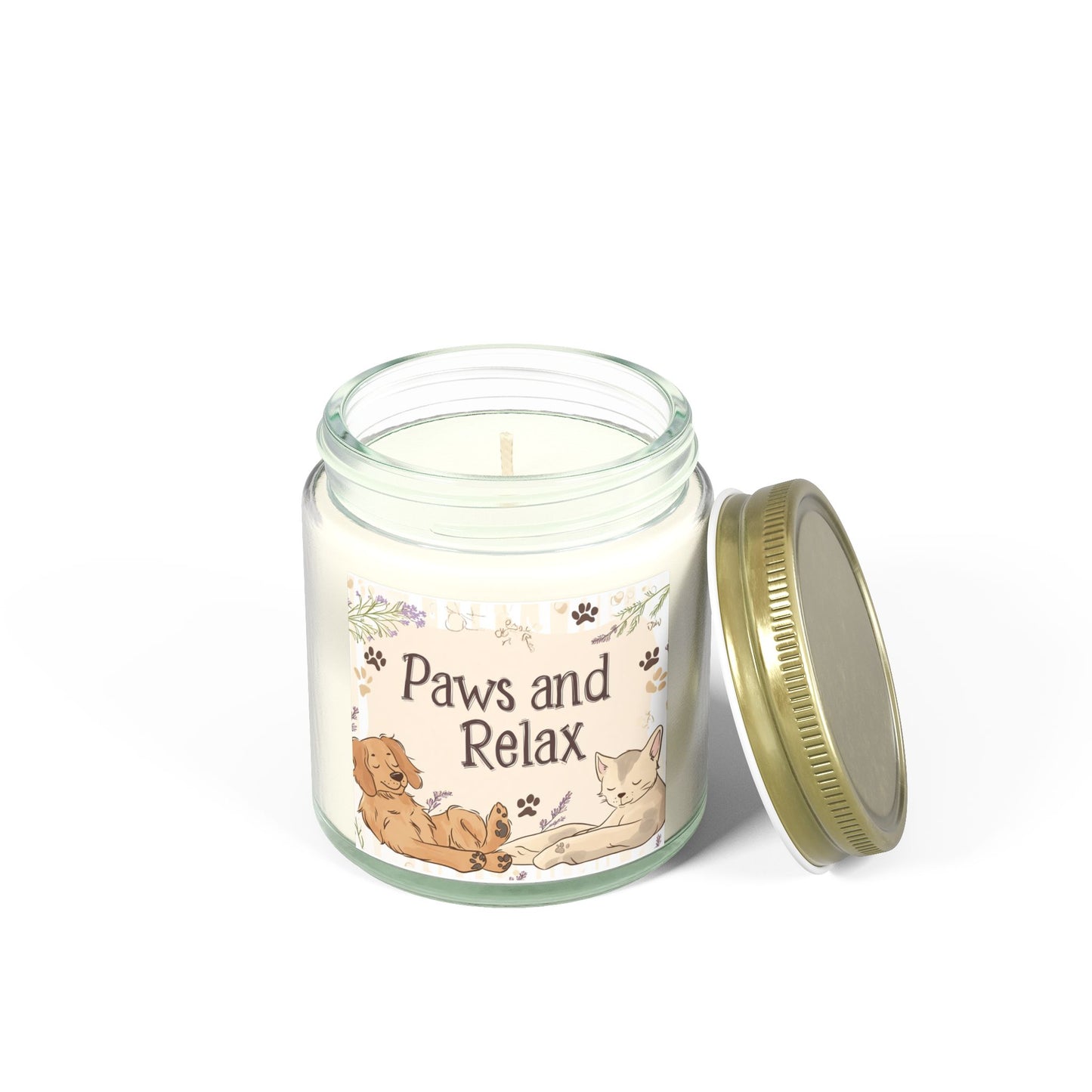 Paws and Relax Candle - Pet-Friendly Scents (Vanilla Bean, Beachwood, Midnight Blackberry, Unscented), Hand-Poured Coconut Apricot Wax (4oz, 9oz)