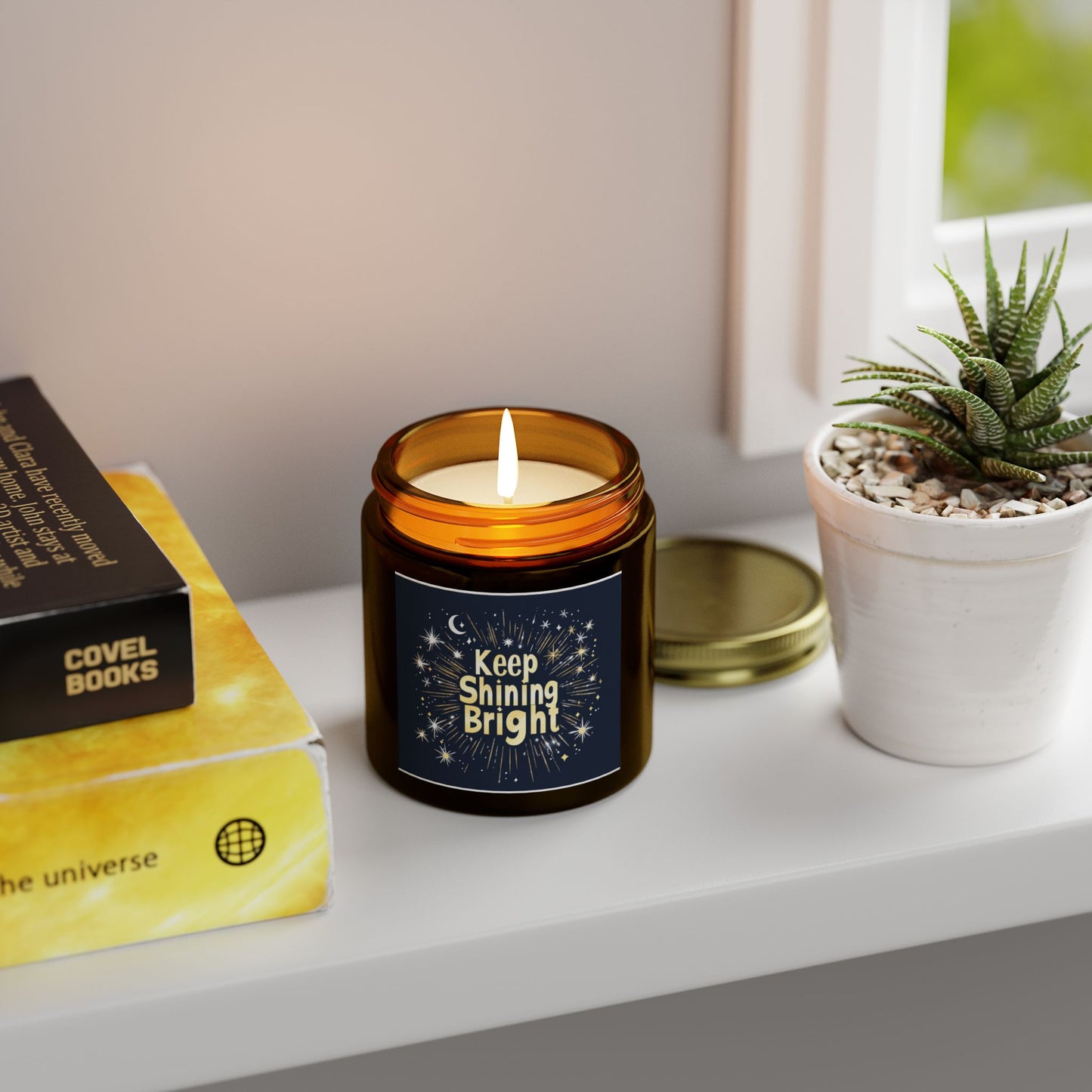 Keep Shining Bright Candle - Cashmere Musk & Beachwood, Hand-Poured Coconut Apricot Wax (4oz, 9oz)