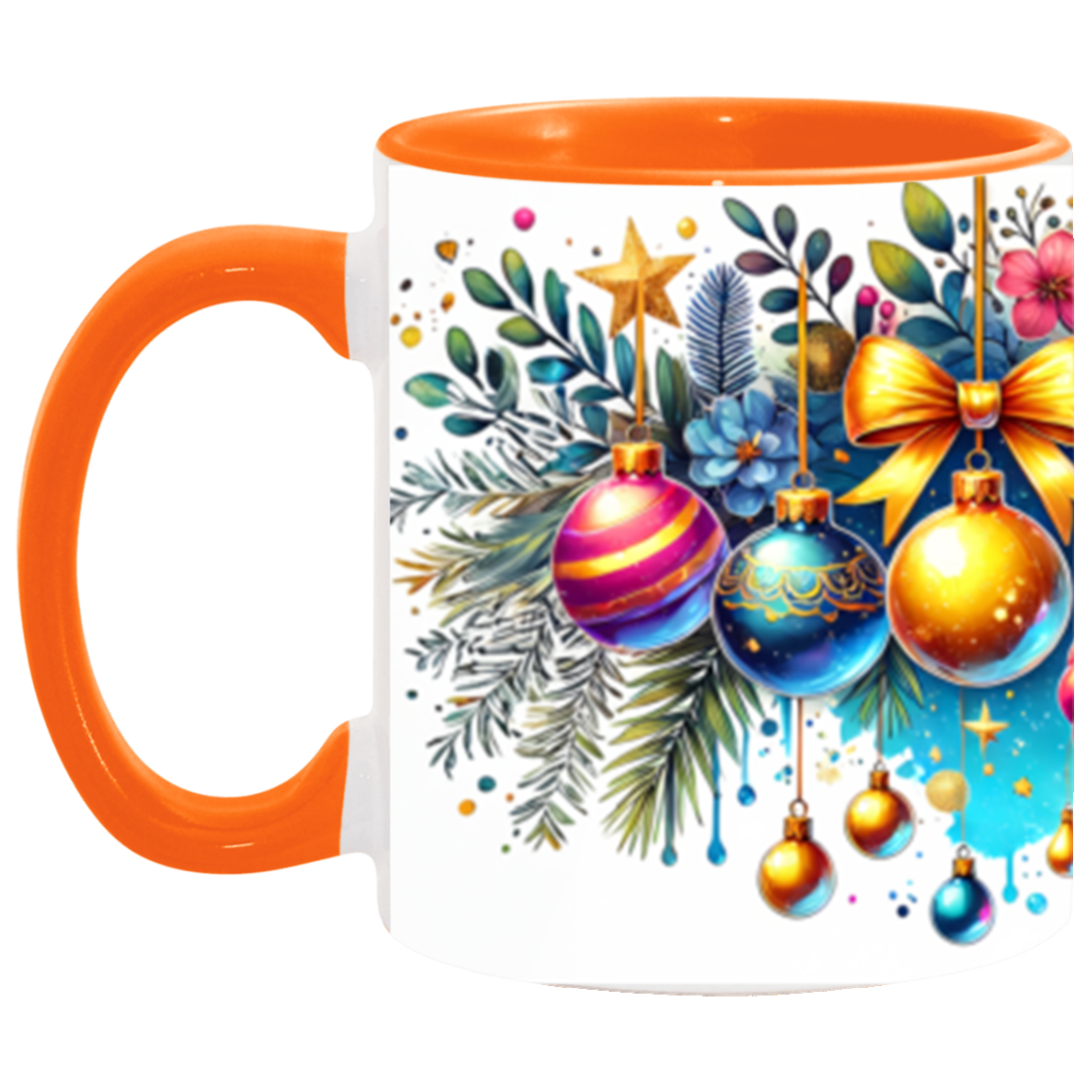 Festive Watercolor Christmas Ornaments Accent Mug - 11oz