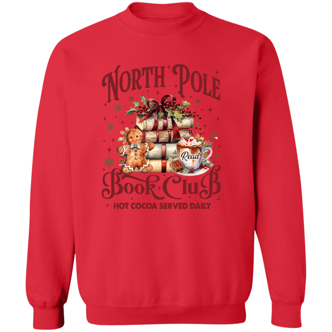 North Pole Book Club T-Shirt & Sweatshirt - Cozy Christmas Book Lover’s Apparel with Hot Cocoa Design