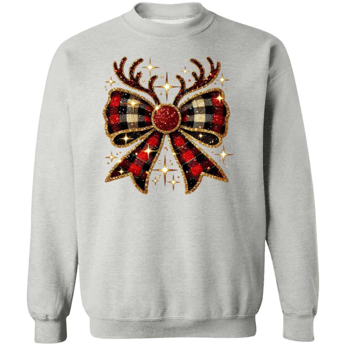 Plaid Christmas Reindeer Bow T-Shirt & Sweatshirt – Festive Holiday Apparel