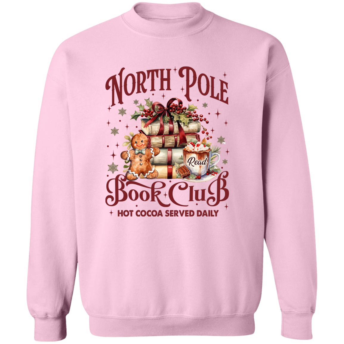 North Pole Book Club T-Shirt & Sweatshirt - Cozy Christmas Book Lover’s Apparel with Hot Cocoa Design