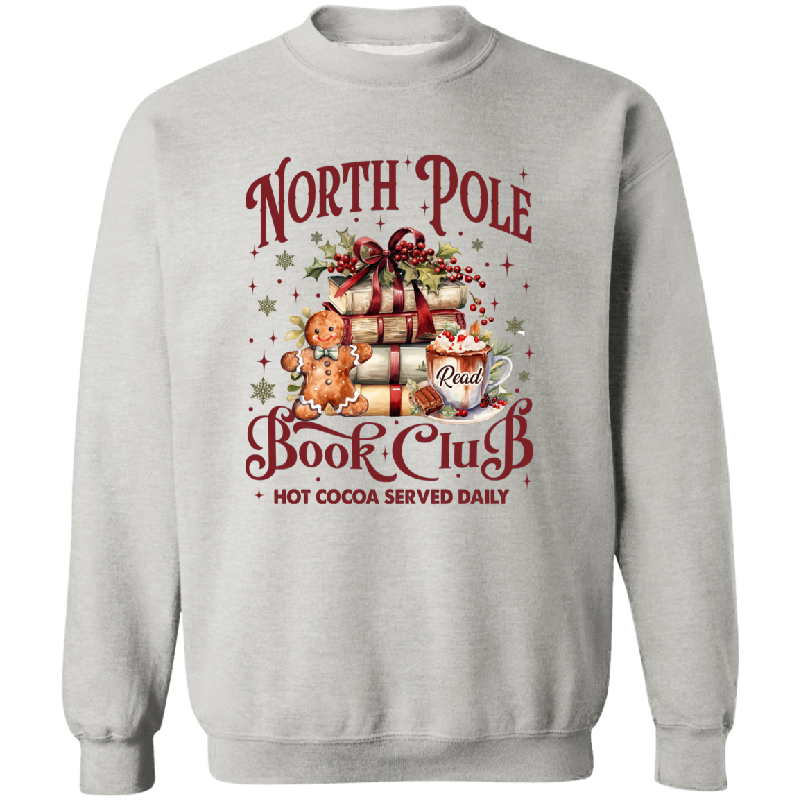 North Pole Book Club T-Shirt & Sweatshirt - Cozy Christmas Book Lover’s Apparel with Hot Cocoa Design
