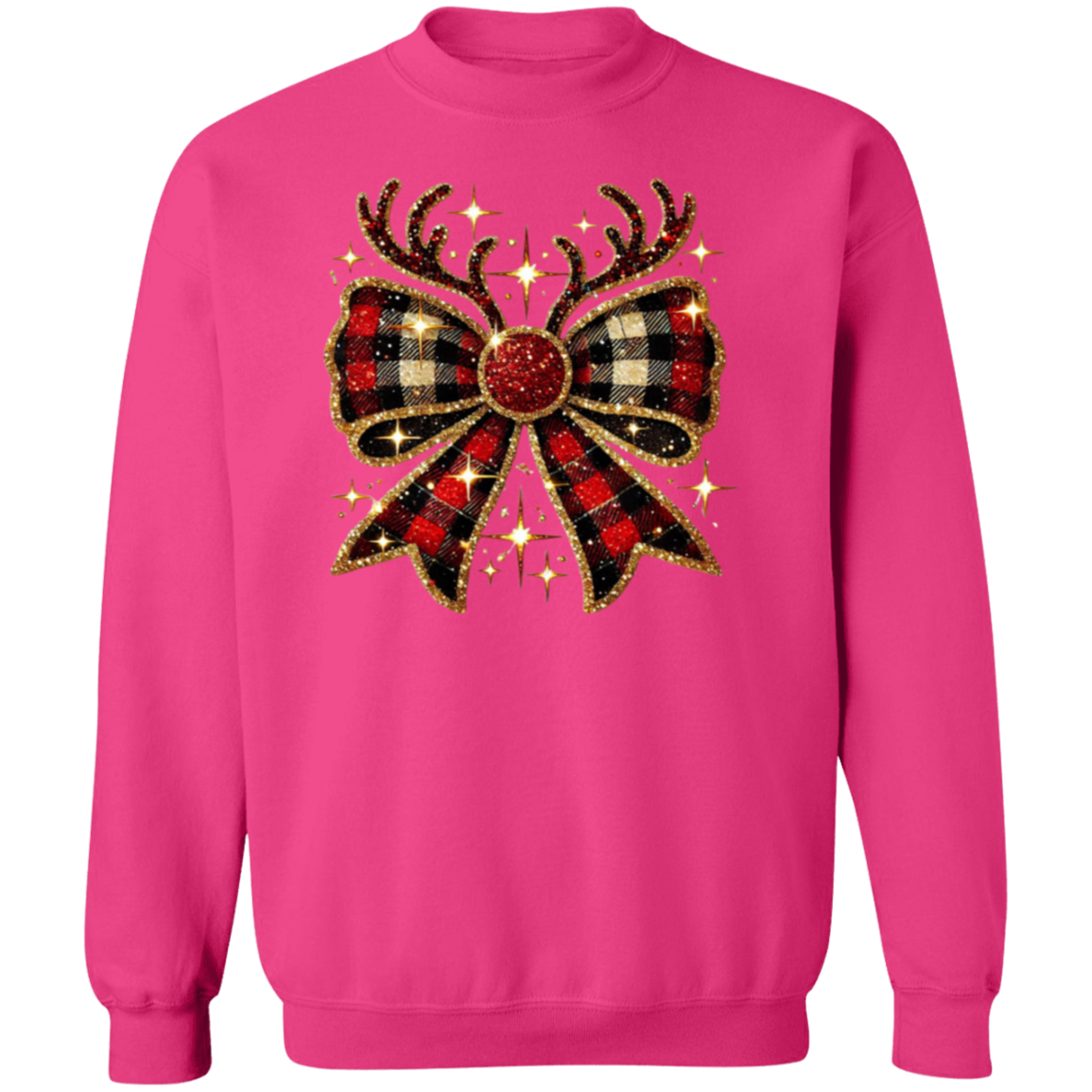 Plaid Christmas Reindeer Bow T-Shirt & Sweatshirt – Festive Holiday Apparel