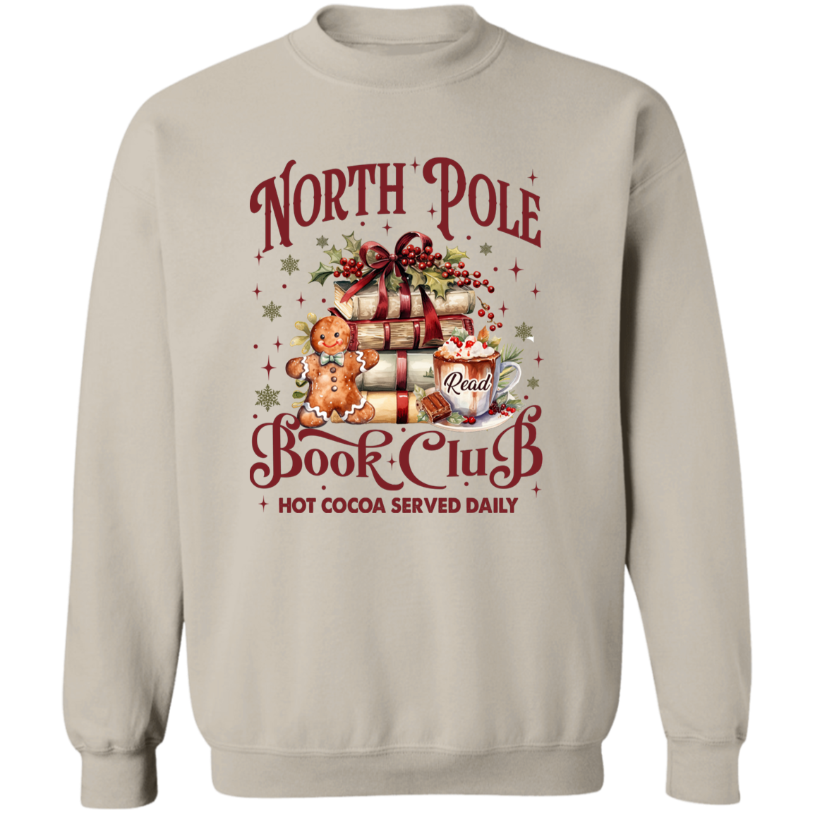 North Pole Book Club T-Shirt & Sweatshirt - Cozy Christmas Book Lover’s Apparel with Hot Cocoa Design