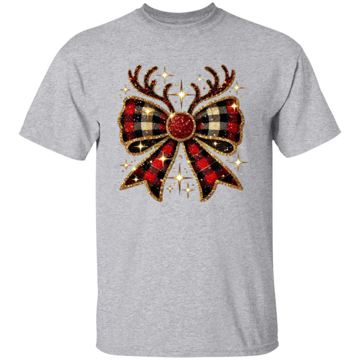 Plaid Christmas Reindeer Bow T-Shirt & Sweatshirt – Festive Holiday Apparel