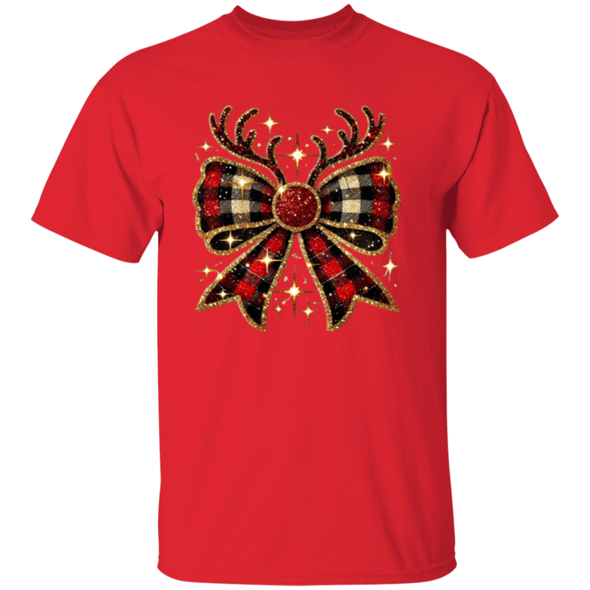 Plaid Christmas Reindeer Bow T-Shirt & Sweatshirt – Festive Holiday Apparel