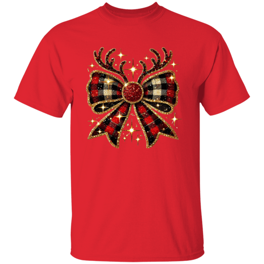 Plaid Christmas Reindeer Bow T-Shirt & Sweatshirt – Festive Holiday Apparel