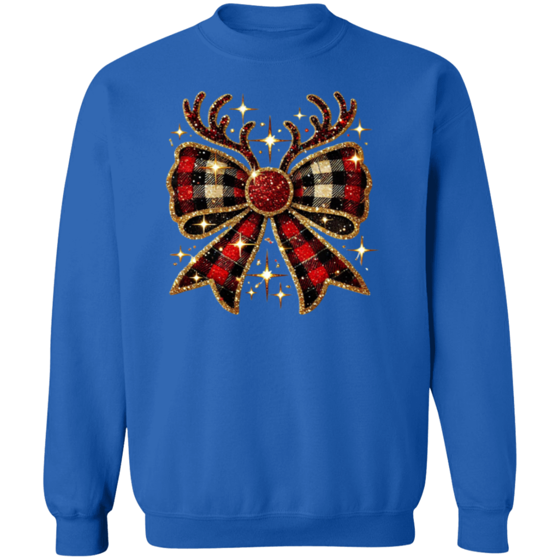 Plaid Christmas Reindeer Bow T-Shirt & Sweatshirt – Festive Holiday Apparel
