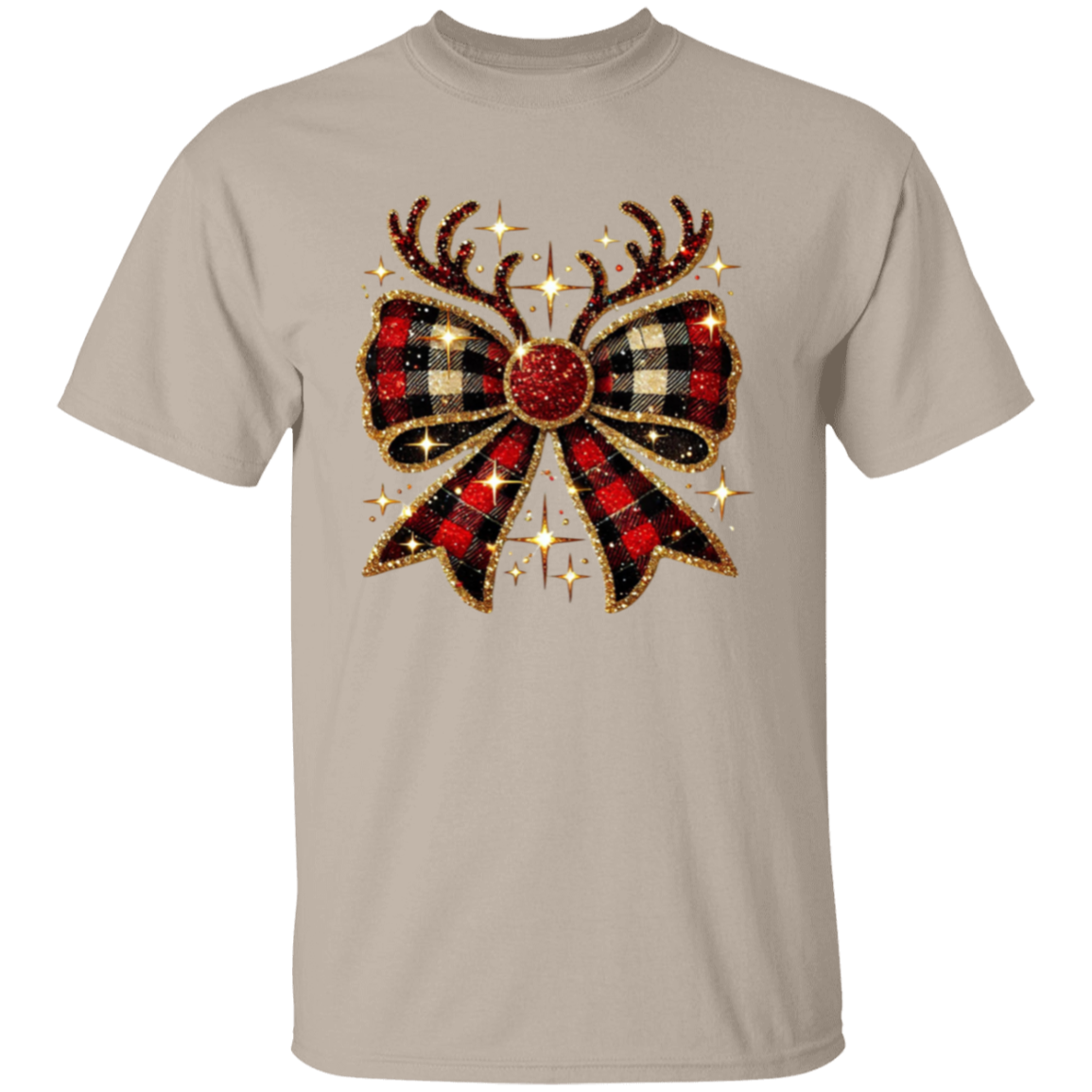 Plaid Christmas Reindeer Bow T-Shirt & Sweatshirt – Festive Holiday Apparel