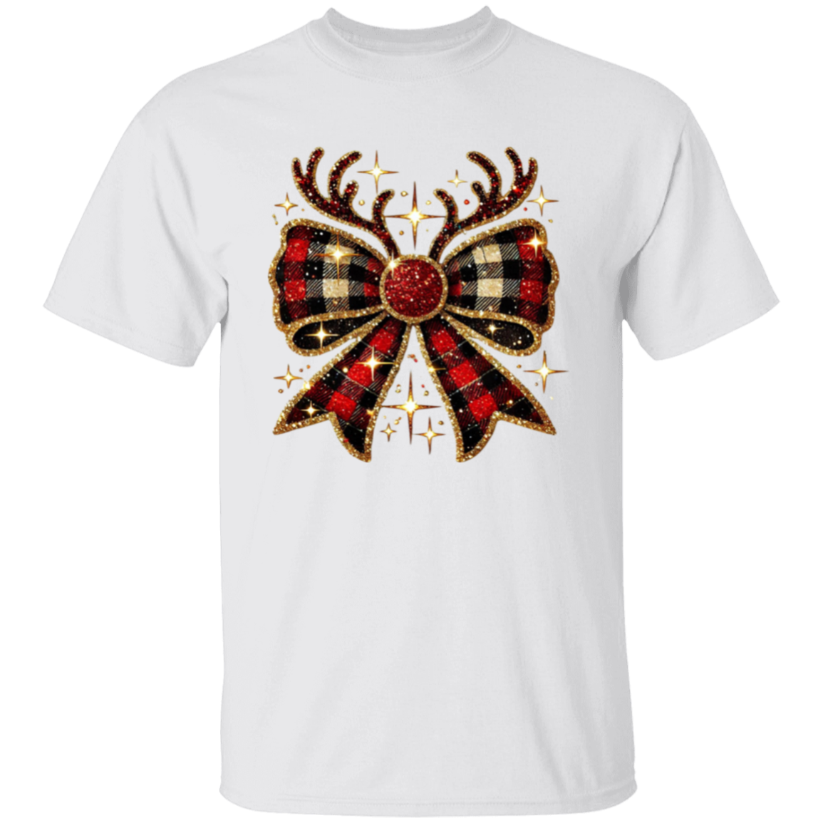 Plaid Christmas Reindeer Bow T-Shirt & Sweatshirt – Festive Holiday Apparel