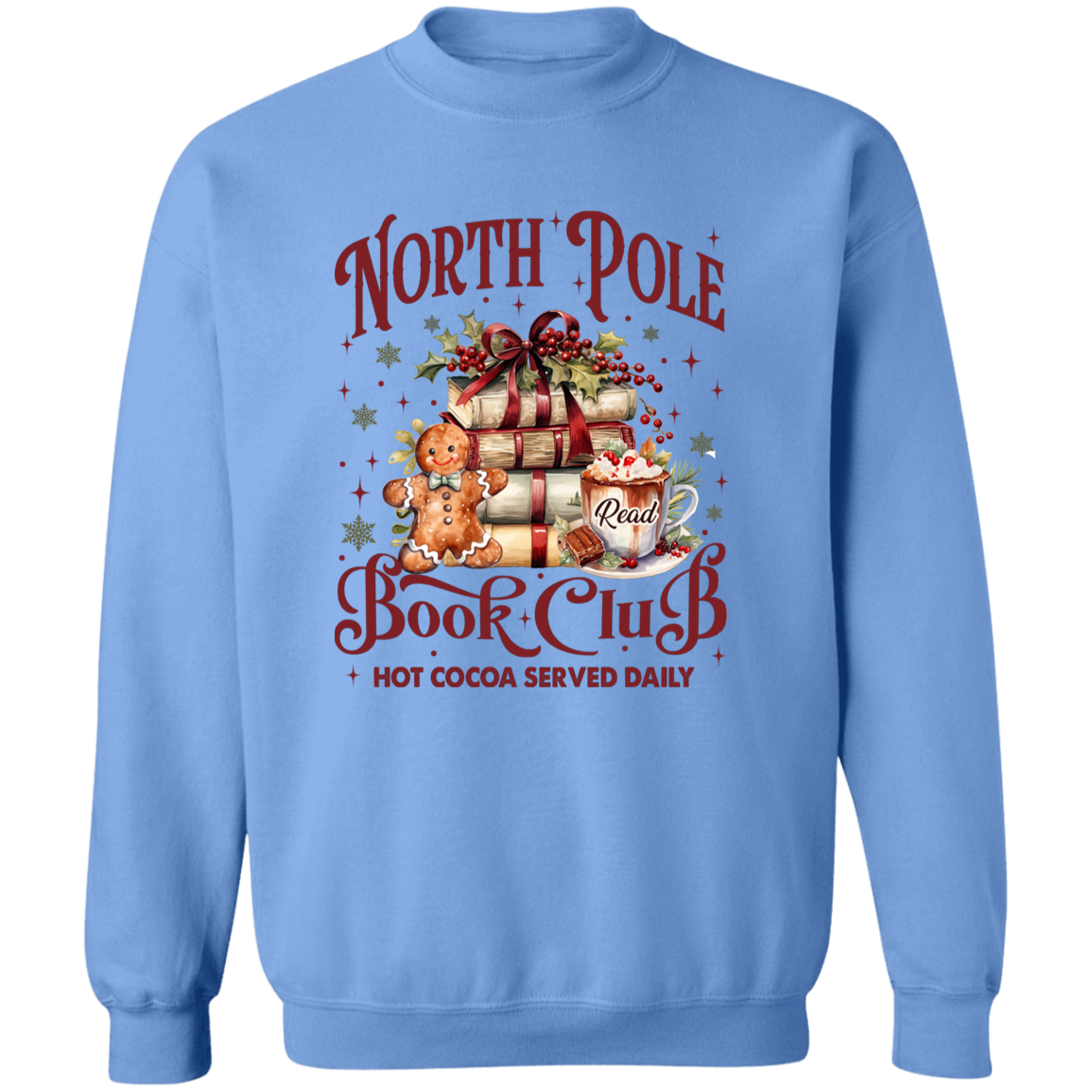 North Pole Book Club T-Shirt & Sweatshirt - Cozy Christmas Book Lover’s Apparel with Hot Cocoa Design