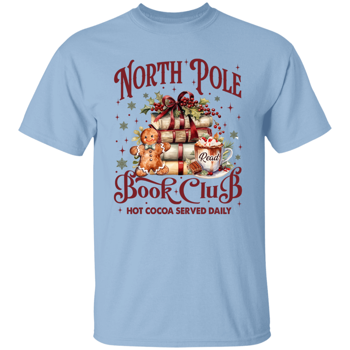 North Pole Book Club T-Shirt & Sweatshirt - Cozy Christmas Book Lover’s Apparel with Hot Cocoa Design