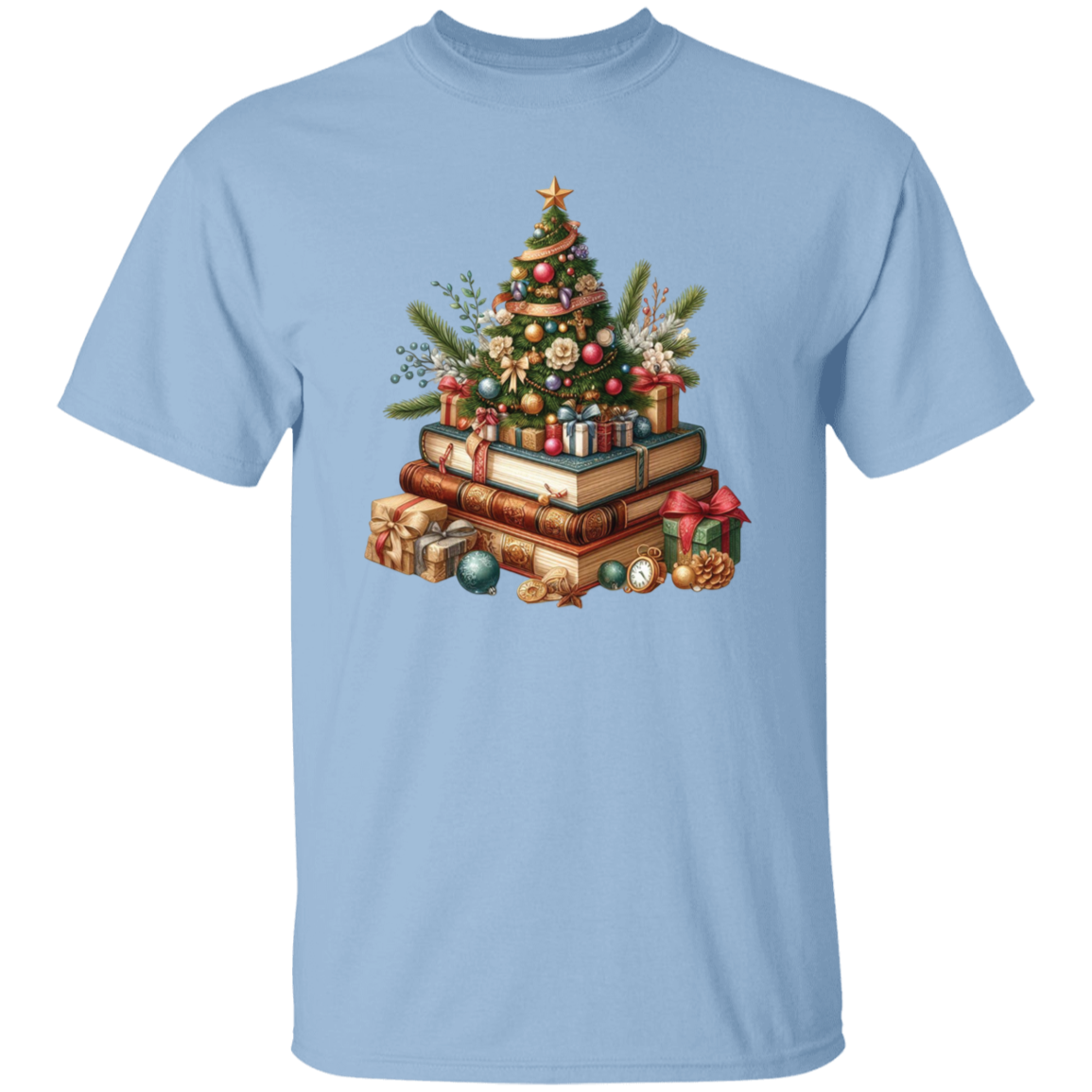 Christmas Tree Book Stack T-Shirt – Perfect Holiday Gift for Book Lovers