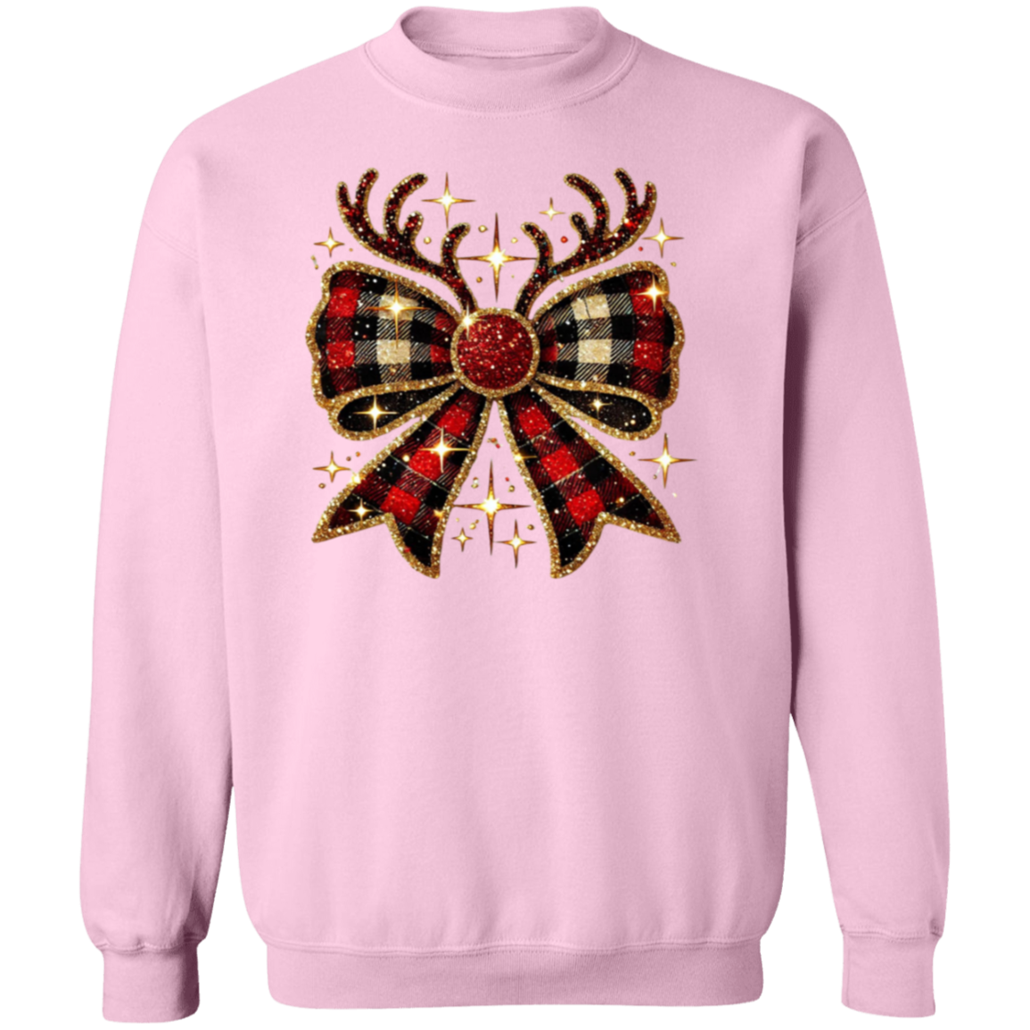 Plaid Christmas Reindeer Bow T-Shirt & Sweatshirt – Festive Holiday Apparel