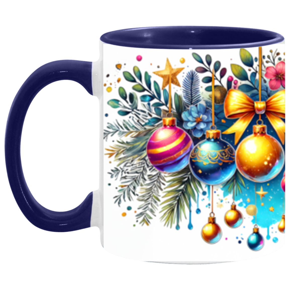 Festive Watercolor Christmas Ornaments Accent Mug - 11oz