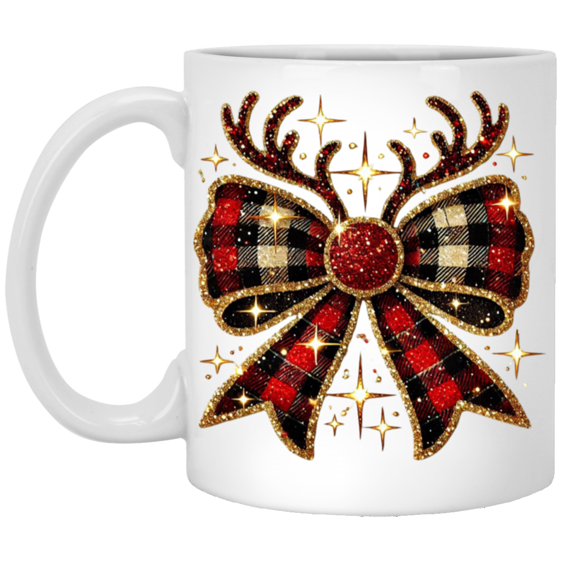 "Plaid Reindeer Bow" 11oz Mug – Festive Holiday Drinkware