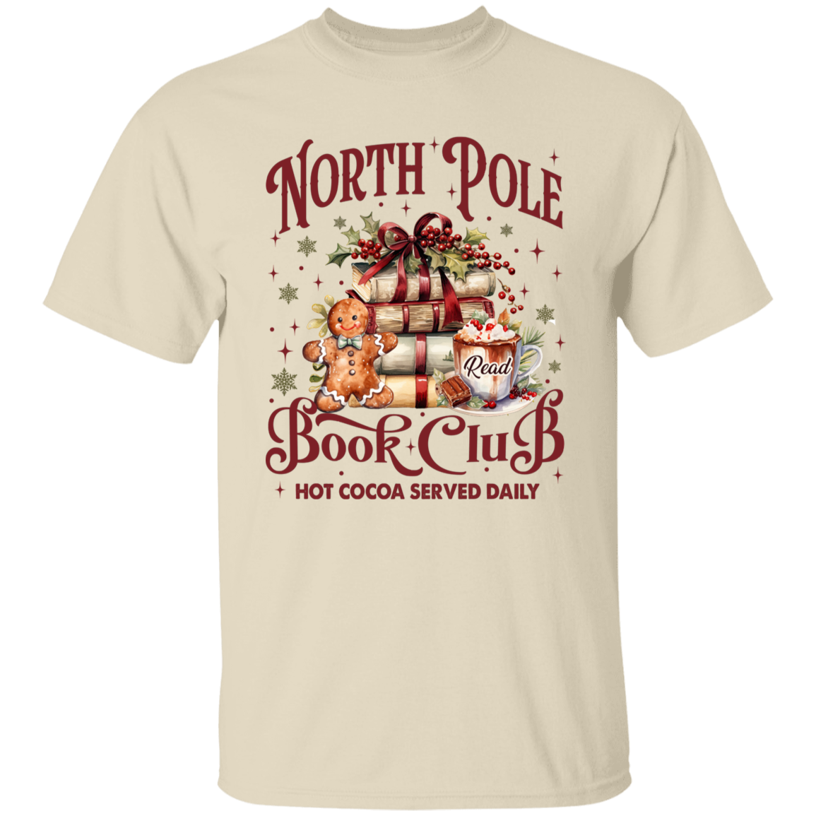 North Pole Book Club T-Shirt & Sweatshirt - Cozy Christmas Book Lover’s Apparel with Hot Cocoa Design