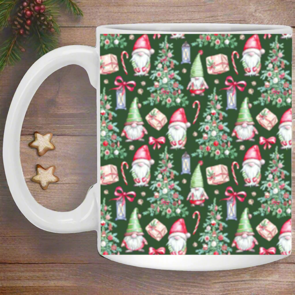 Whimsical Gnome Christmas Tree Mug – Spread Holiday Cheer!