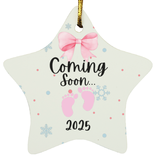 Coming Soon Baby Girl  Star Christmas Ornament