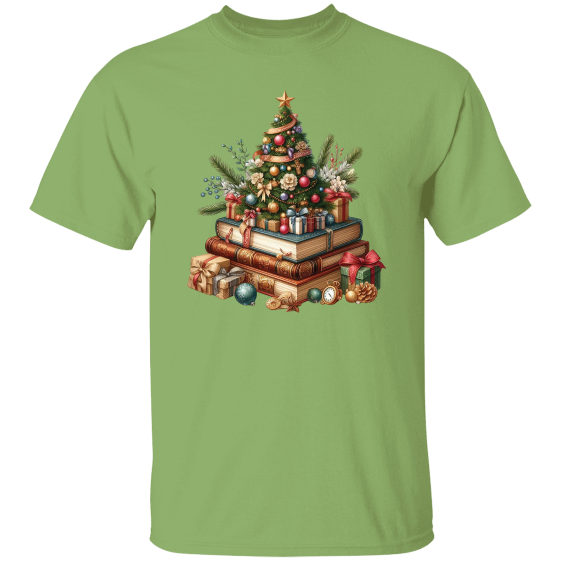 Christmas Tree Book Stack T-Shirt – Perfect Holiday Gift for Book Lovers