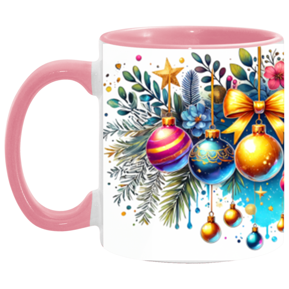 Festive Watercolor Christmas Ornaments Accent Mug - 11oz