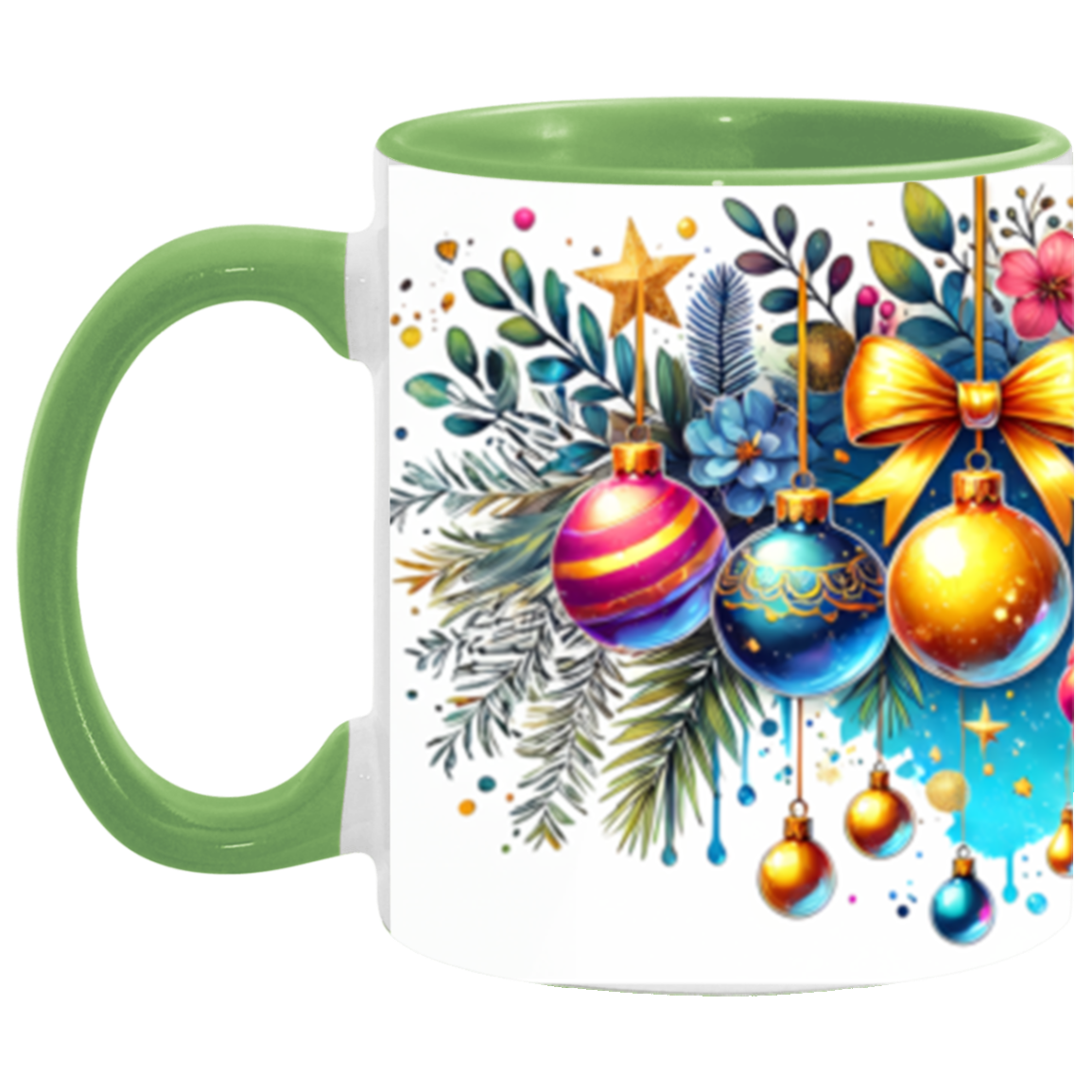 Festive Watercolor Christmas Ornaments Accent Mug - 11oz