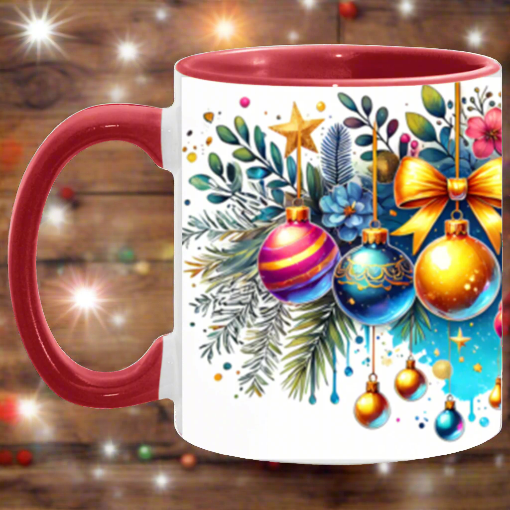 Festive Watercolor Christmas Ornaments Accent Mug - 11oz