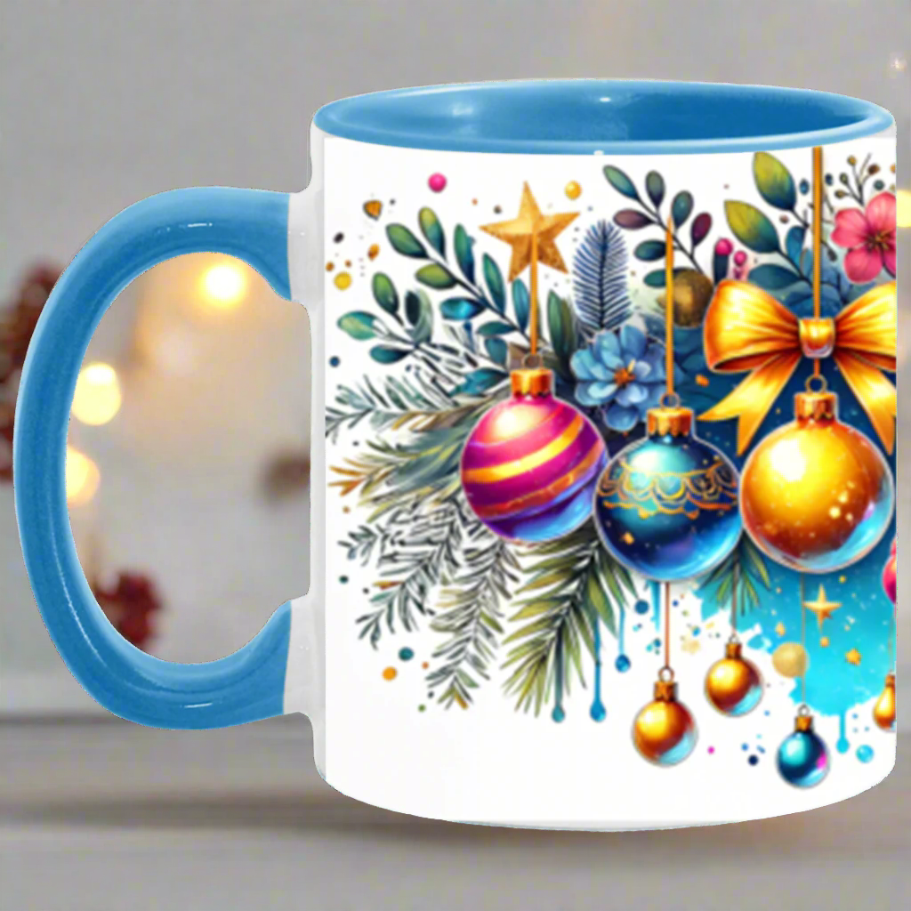 Festive Watercolor Christmas Ornaments Accent Mug - 11oz