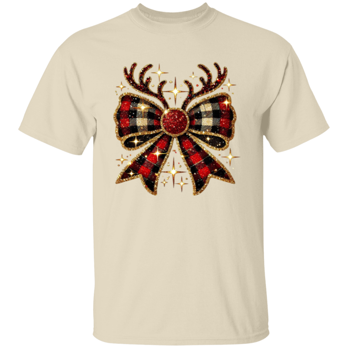 Plaid Christmas Reindeer Bow T-Shirt & Sweatshirt – Festive Holiday Apparel