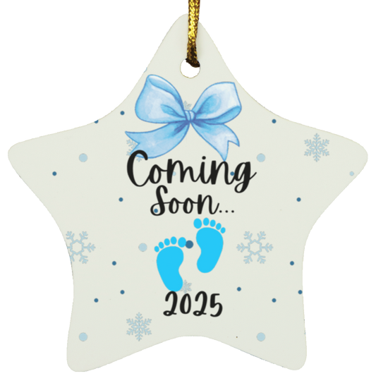 Coming Soon Baby Boy  Star Christmas Ornament