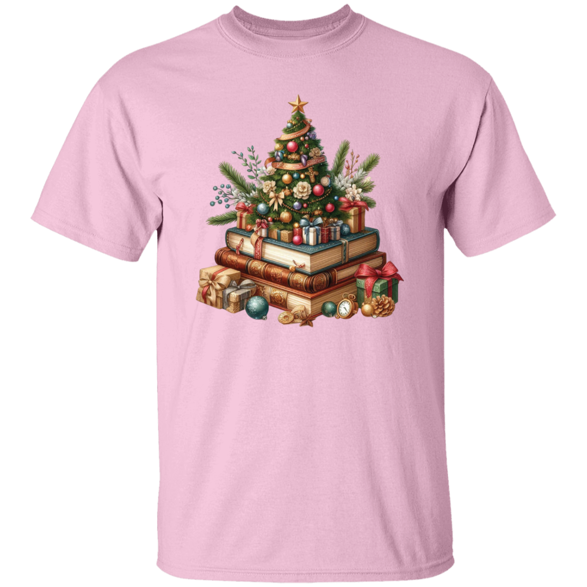 Christmas Tree Book Stack T-Shirt – Perfect Holiday Gift for Book Lovers