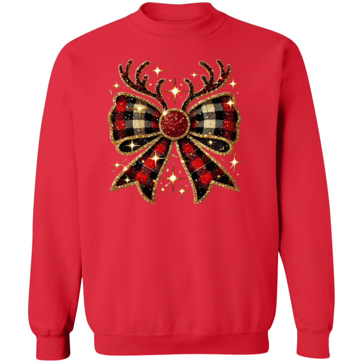 Plaid Christmas Reindeer Bow T-Shirt & Sweatshirt – Festive Holiday Apparel