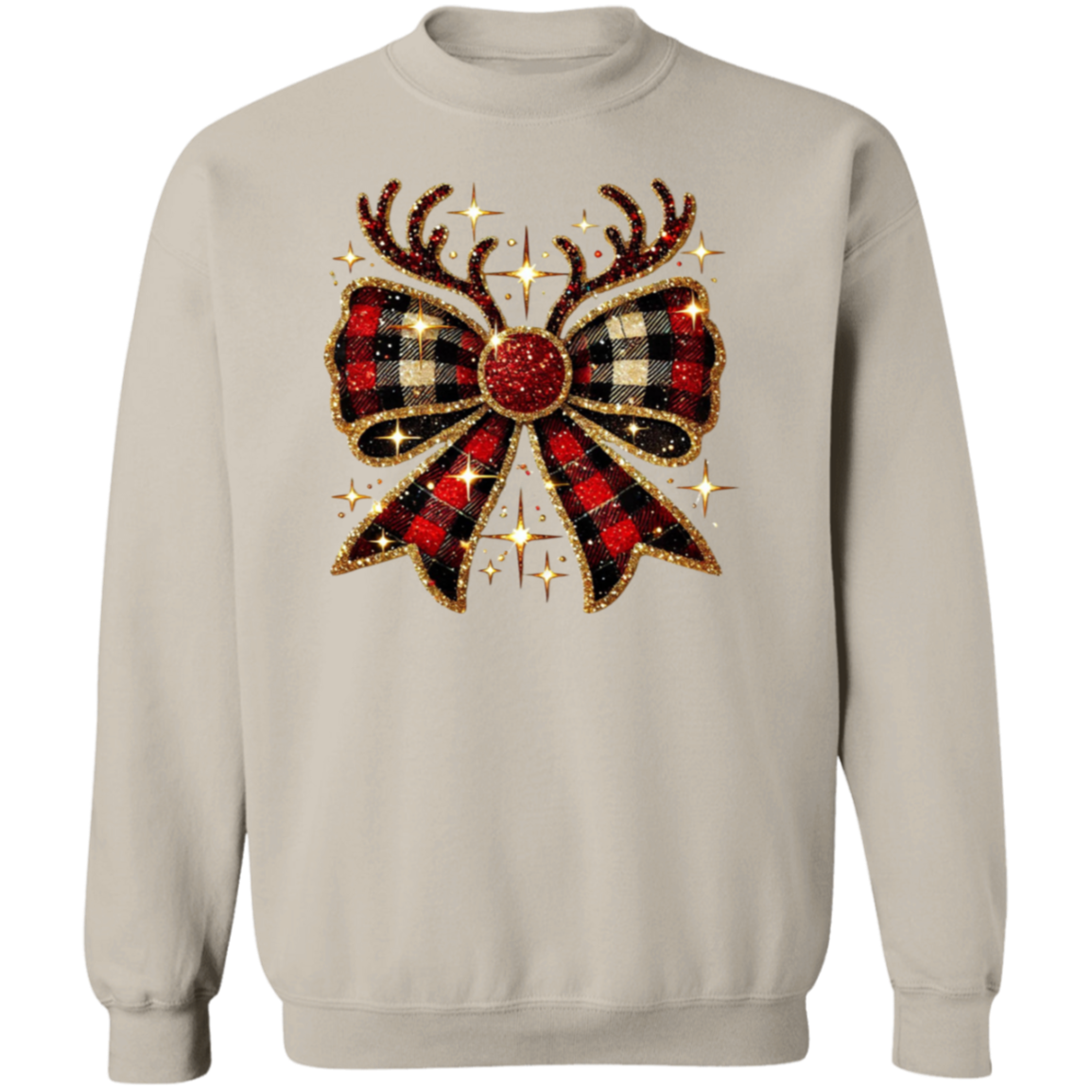 Plaid Christmas Reindeer Bow T-Shirt & Sweatshirt – Festive Holiday Apparel