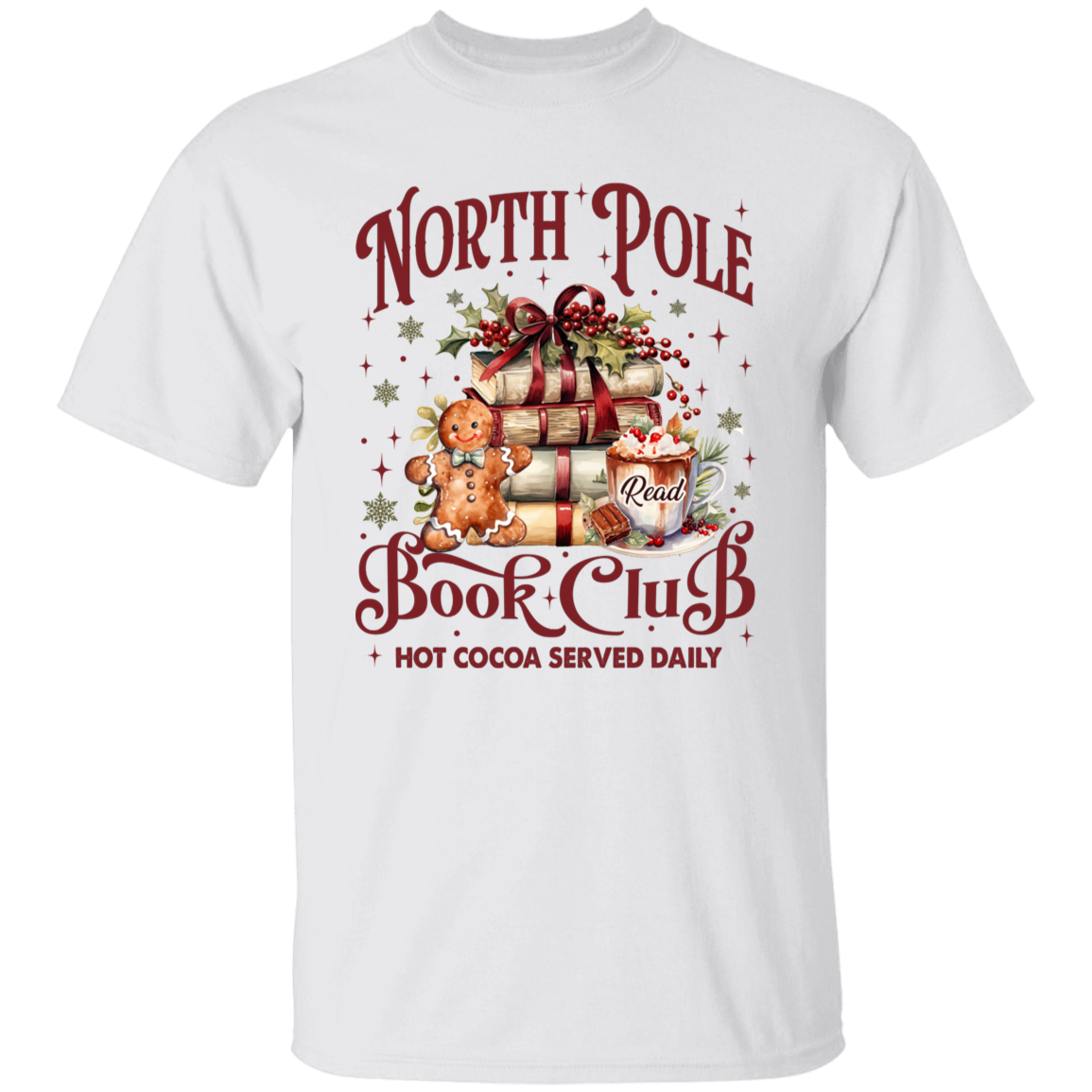 North Pole Book Club T-Shirt & Sweatshirt - Cozy Christmas Book Lover’s Apparel with Hot Cocoa Design