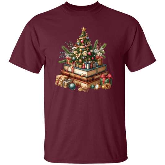Christmas Tree Book Stack T-Shirt – Perfect Holiday Gift for Book Lovers
